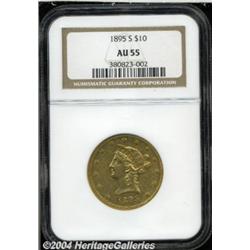 1895-S $10 AU55 NGC. A good amount of original