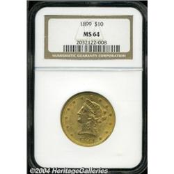 1899 $10 MS64 NGC. Apricot gold with tinges of