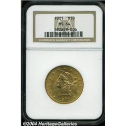 1901 $10 MS64 NGC. Dappled orange patina