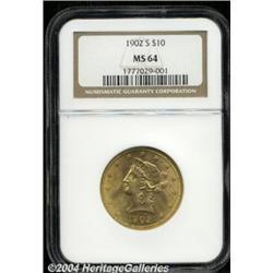 1902-S $10 MS64 NGC. Sharply defined, the rich