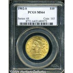 1902-S $10 MS64 PCGS. A lustrous and