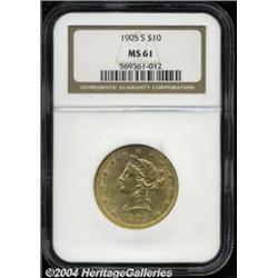 1905-S $10 MS61 NGC. Muted luster and numerous