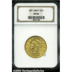 1907 $10 MS64 NGC. A shimmering, thoroughly