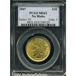 1907 $10 No Motto MS62 PCGS. Rich
