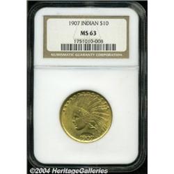 1907 $10 No Motto MS63 NGC. Deeply lustrous