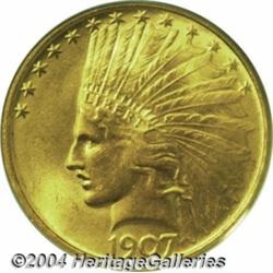 1907 $10 No Motto MS64 PCGS. Bright, flashy