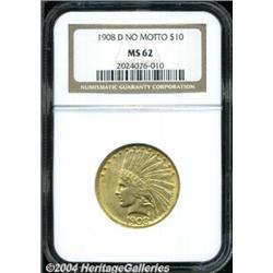 1908-D $10 No Motto MS62 NGC. The luster is