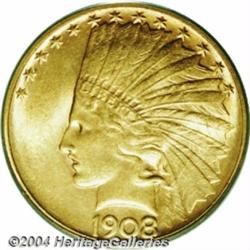 1908-D $10 No Motto MS64 PCGS. A conditionally