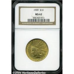 1909 $10 MS62 NGC. A little softly struck and