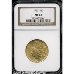 1910 $10 MS62 NGC. An even peach-gold color