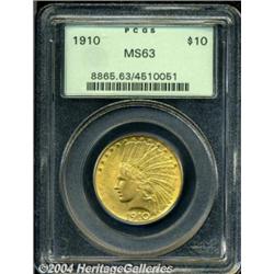 1910 $10 MS63 PCGS. Satiny and well frosted
