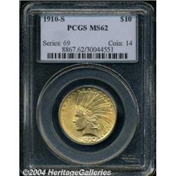 1910-S $10 MS62 PCGS. A touch of softness on