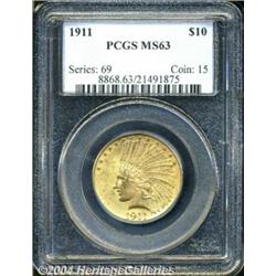 1911 $10 MS63 PCGS. Boldly struck with faintly