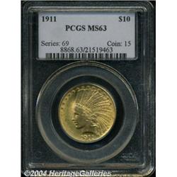 1911 $10 MS63 PCGS. Sharply defined, with
