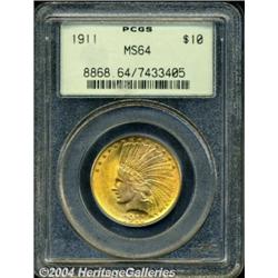 1911 $10 MS64 PCGS. Rich orange and lilac