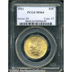 1911 $10 MS64 PCGS. This copper-gold Eagle has