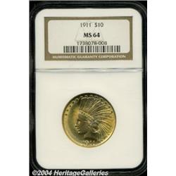 1911 $10 MS64 NGC. Sharply struck with bright