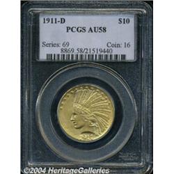 1911-D $10 AU58 PCGS. A well struck Eagle with