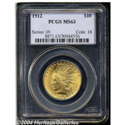 1912 $10 MS63 PCGS. A lustrous and lightly