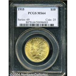1915 $10 MS64 PCGS. Peach-gold coloration over