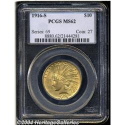 1916-S $10 MS62 PCGS. A satiny and lightly