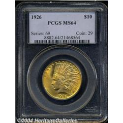 1926 $10 MS64 PCGS. Brilliant luster blazes