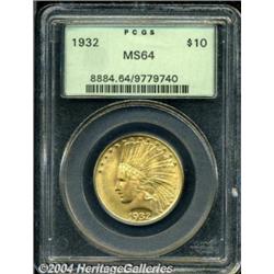 1932 $10 MS64 PCGS. Shimmering, delicately