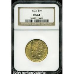 1932 $10 MS64 NGC. Bright mint luster and a