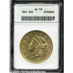 1851 $20 AU53 ANACS. A crisply struck piece