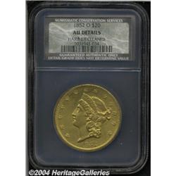 1852-O $20 AU50 Details, Harshly Cleaned, NCS.