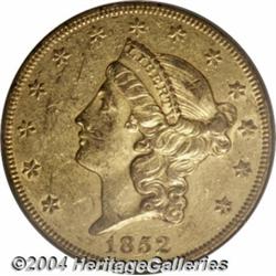 1852-O $20 AU55 PCGS. Considerable prooflike