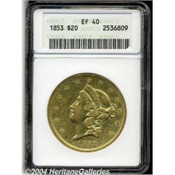 1853 $20 XF40 ANACS. The bright green-gold