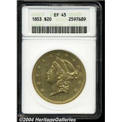 1853 $20 XF45 ANACS. The eagle's wingtips and