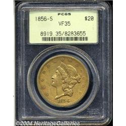 1856-S $20 VF35 PCGS. Original, evenly worn