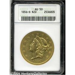 1856-S $20 AU50 ANACS. Bright and relatively