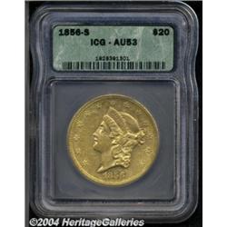 1856-S $20 AU53 ICG. One of the more commonly