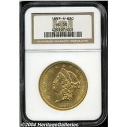 1857-S $20 AU58 NGC. A lustrous and well