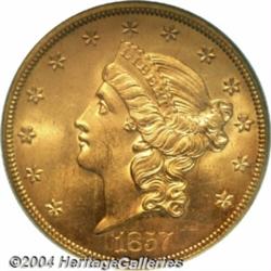 1857-S $20 Spiked Shield MS65 PCGS. Ex: S.S.