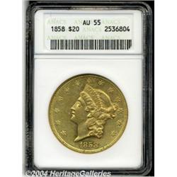 1858 $20 AU55 ANACS. A sharp piece with