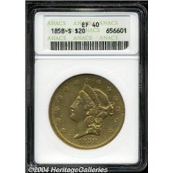 1858-S $20 XF40 ANACS. Fairly nice detail