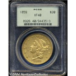 1859 $20 XF40 PCGS. A very scarce, low mintage