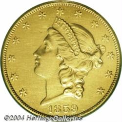 1859-O $20 AU Details, Burnished, NCS.