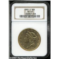 1860-S $20 XF45 NGC. Moderately abraded