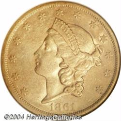 1861-S $20 Paquet AU53 NGC. The Paquet double