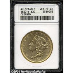 1862-S $20 XF40 ANACS. AU Details, Net XF40.