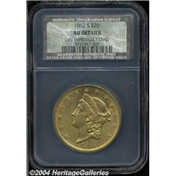 1862-S $20 AU50 Details, Obverse Improperly