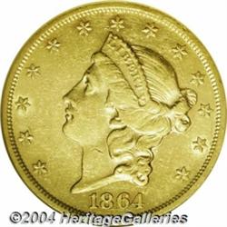 1864 $20 AU55 ANACS. Very scarce in high