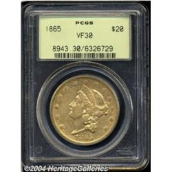 1865 $20 VF30 PCGS. This example shows typical