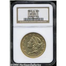 1865-S $20 XF45 NGC. A typical appearance for