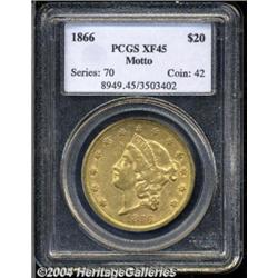 1866 $20 XF45 PCGS. An average strike with